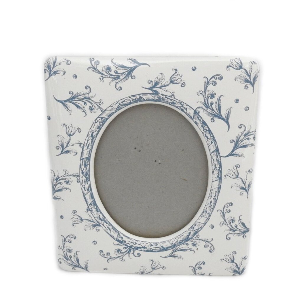 Vintage Charpente Ceramic Tabletop Picture Frame Victorian Floral Blue 4"X5"